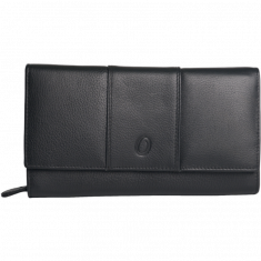 Leather Wallet Women - Lady Long Wallet - Real Leather Wallet for Women - Leather Wallet With 18 Card slots - Oxhide J0013 Black