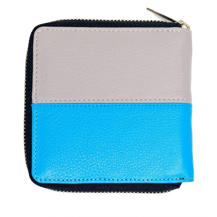 Kids Wallet for boys with Zip Minimalist Wallet Full Grain Leather Wallet Slim Wallet Blue and Grey Wallet JG06 Oxhide